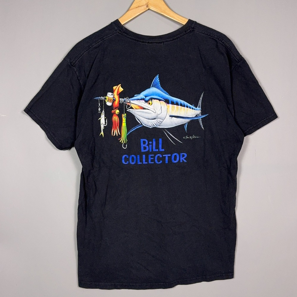 AFTCO Bill Collector Pocket Vintage Fishing T-Shirt Mens Large Cotton Black